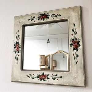 Vintage Square Decorative Floral Mirror - Shabby Chic, Cottage Wall Home Decor